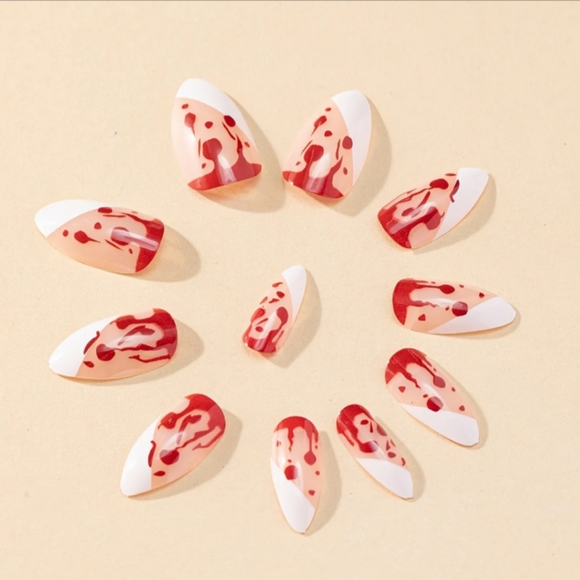Sexy Almond French and Blood Splatter Press on Nails - Picture 3 of 5